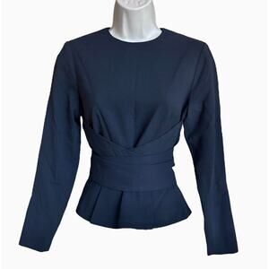 Dress the Population Andreas Wrap Belt Top Size S Navy Blue Crepe Officecore